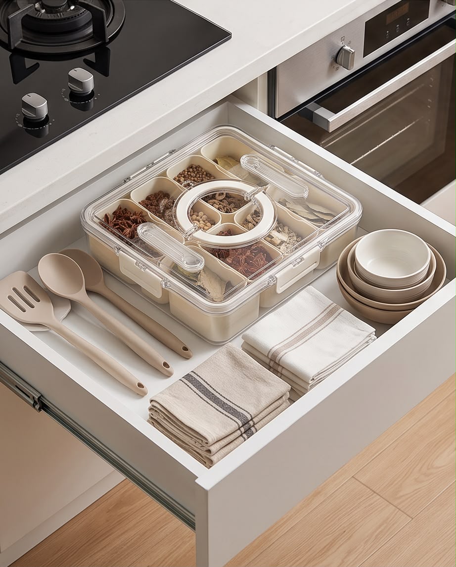 Bandeja portátil con organizador de mango de tapa para Picnic