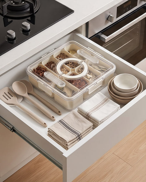 Bandeja portátil con organizador de mango de tapa para Picnic